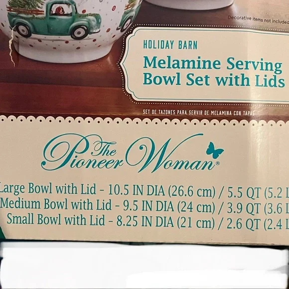Pioneer Woman Holiday barn melamine nesting serving bowl set with lids farmhouse - Picture 5 of 10